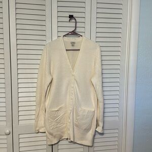 LLBean shaker sweater cardigan size Large.  Cream color.  100% cotton